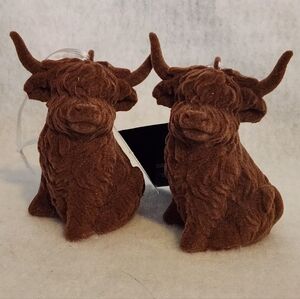 2 Highland Cow Ornaments What Not Knick Knack Flocked Decor